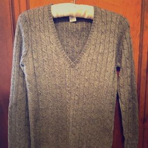 JCrew grey cashmere blend xs v-neck cable sweater